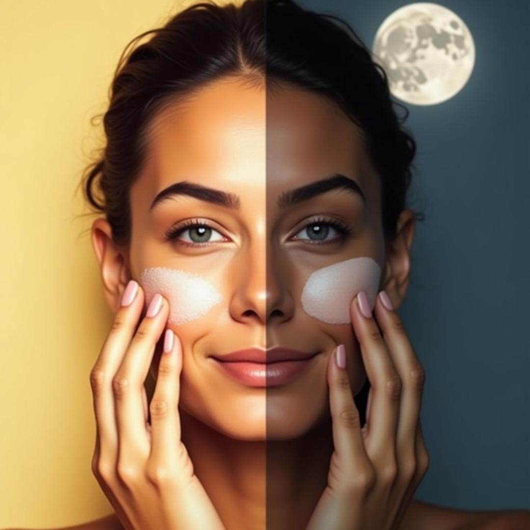 Woman following her day and night skincare routine using WegoSmile products for healthy, glowing, and rejuvenated skin.