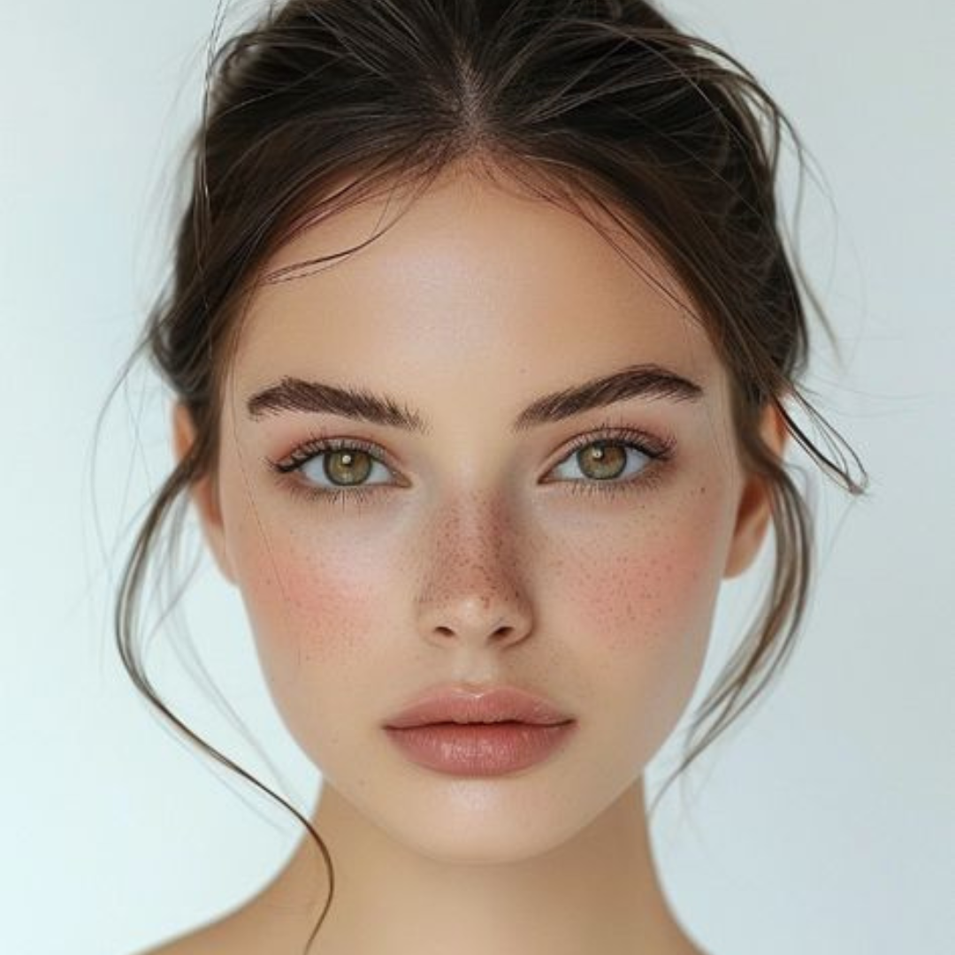 Woman with glowing skin surrounded by seasonal weather changes — sun, snow, rain, and leaves — representing how weather affects skin and seasonal skincare routine.